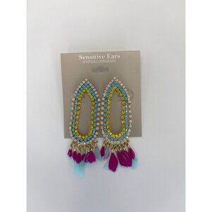Mixit Sensitive Hypoallergenic Multi Color Rhinestone Feather Pierced Earrings